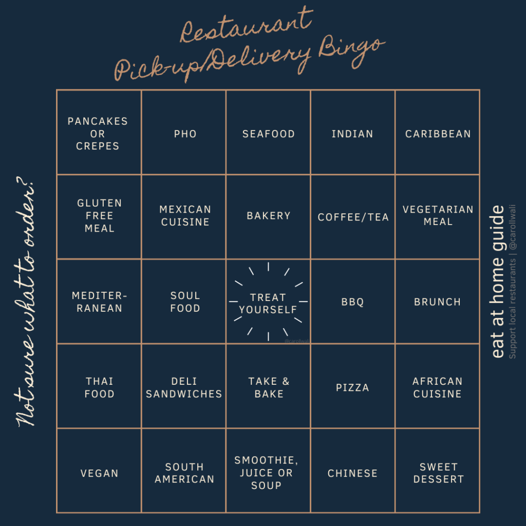 restaurant bingo by cuisine and food type